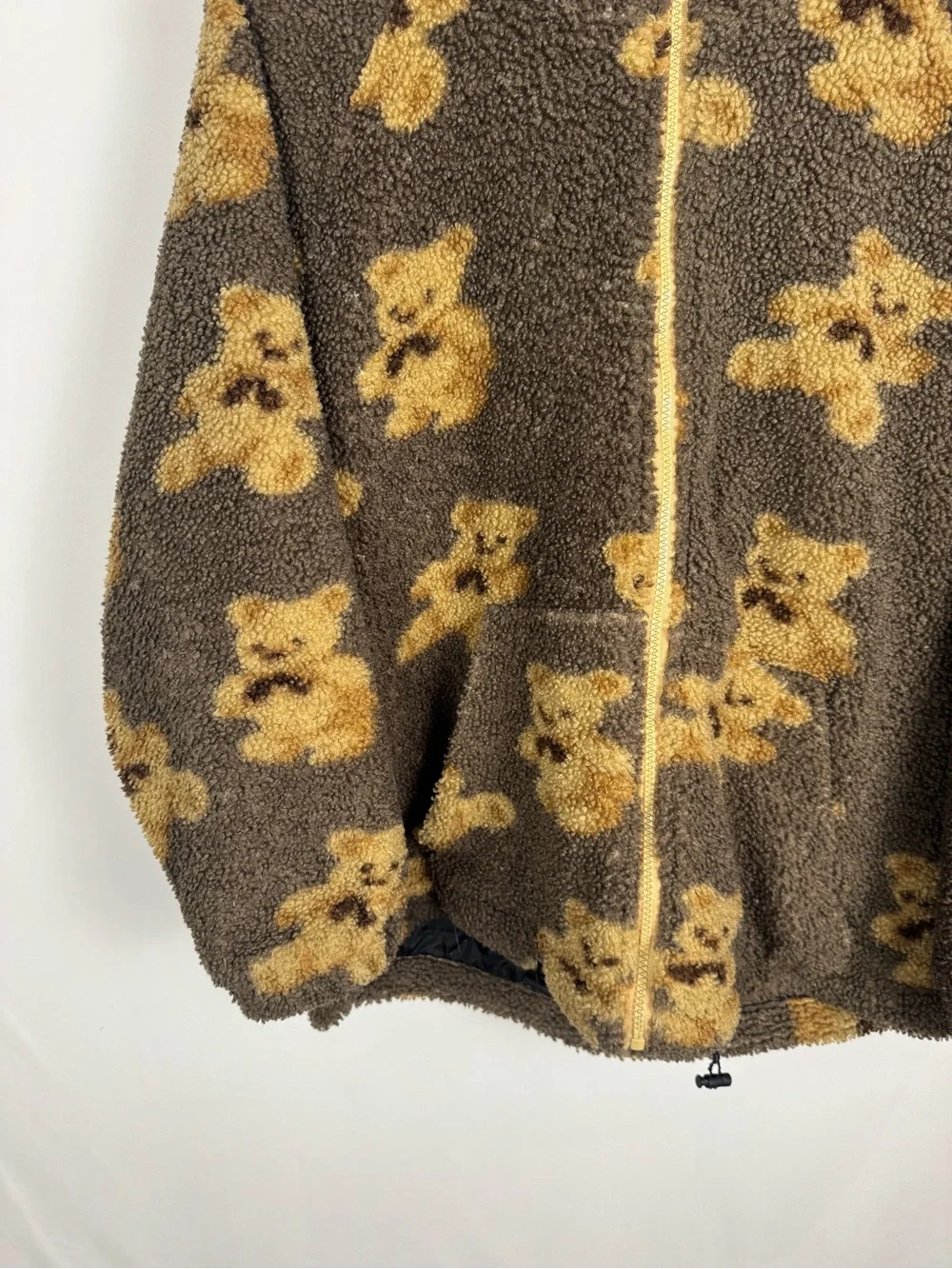 Vintage 90s Brown Teddy Bear Sherpa Zip Fleece Hoodie - Picture 3 of 8